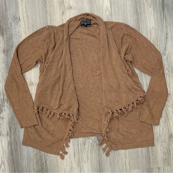 Duffield Lane Brown Cashmere Blend Cardigan Sweater Open Knit Fringe Size S - Picture 1 of 7